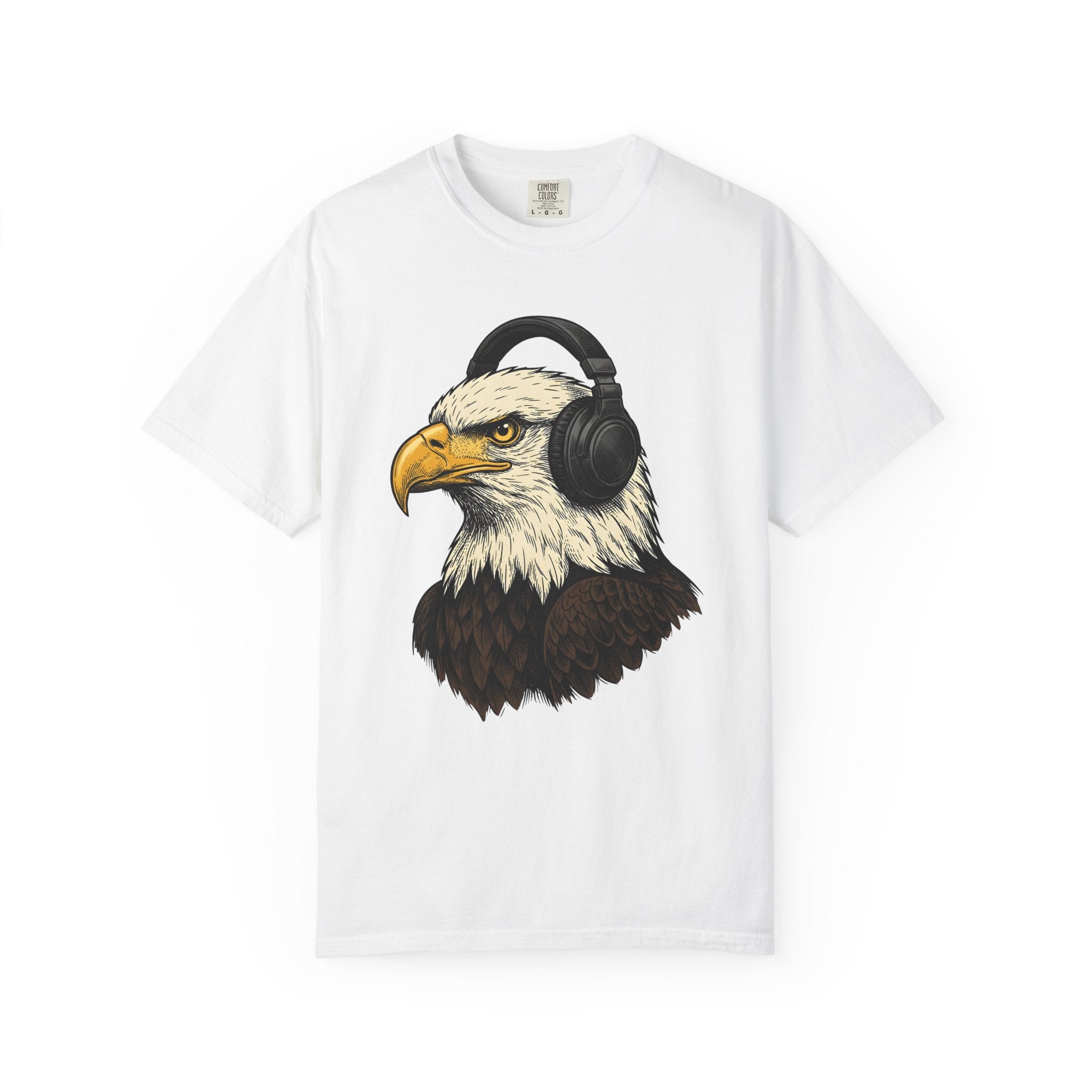 Eagle Headphones Shirt Animals Music Gift Women Hand Drawn Tee Headset T-Shirt Wildlife Fan Earphones Tshirt Melodic Graphic Vintage Music