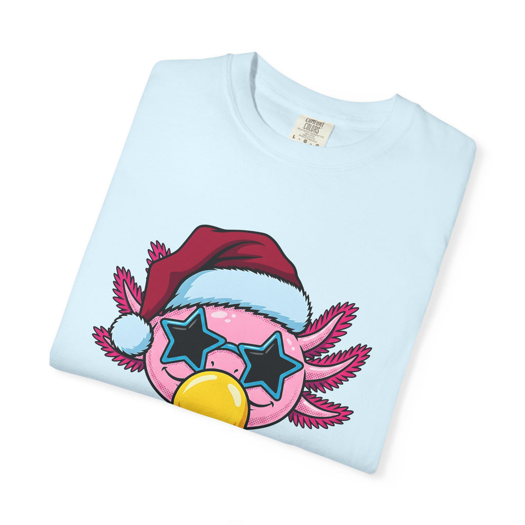 Axolotl Santa Hat Shirt Christmas Animal Gift Women Cartoon Tee Mexican Salamander T-Shirt Xmas Fan Salamander Graphic Tshirt Kawaii Star