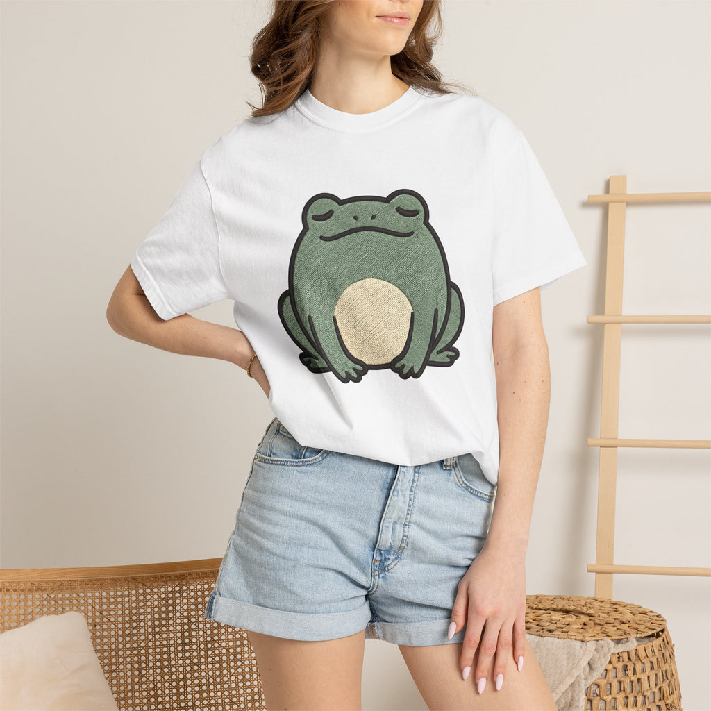 Frog Graphic Shirt Animals Nature Gift Women Embroidery Tee Toad T-Shirt Wildlife Fan Stitched Tshirt Environmental Graphic Minimalist