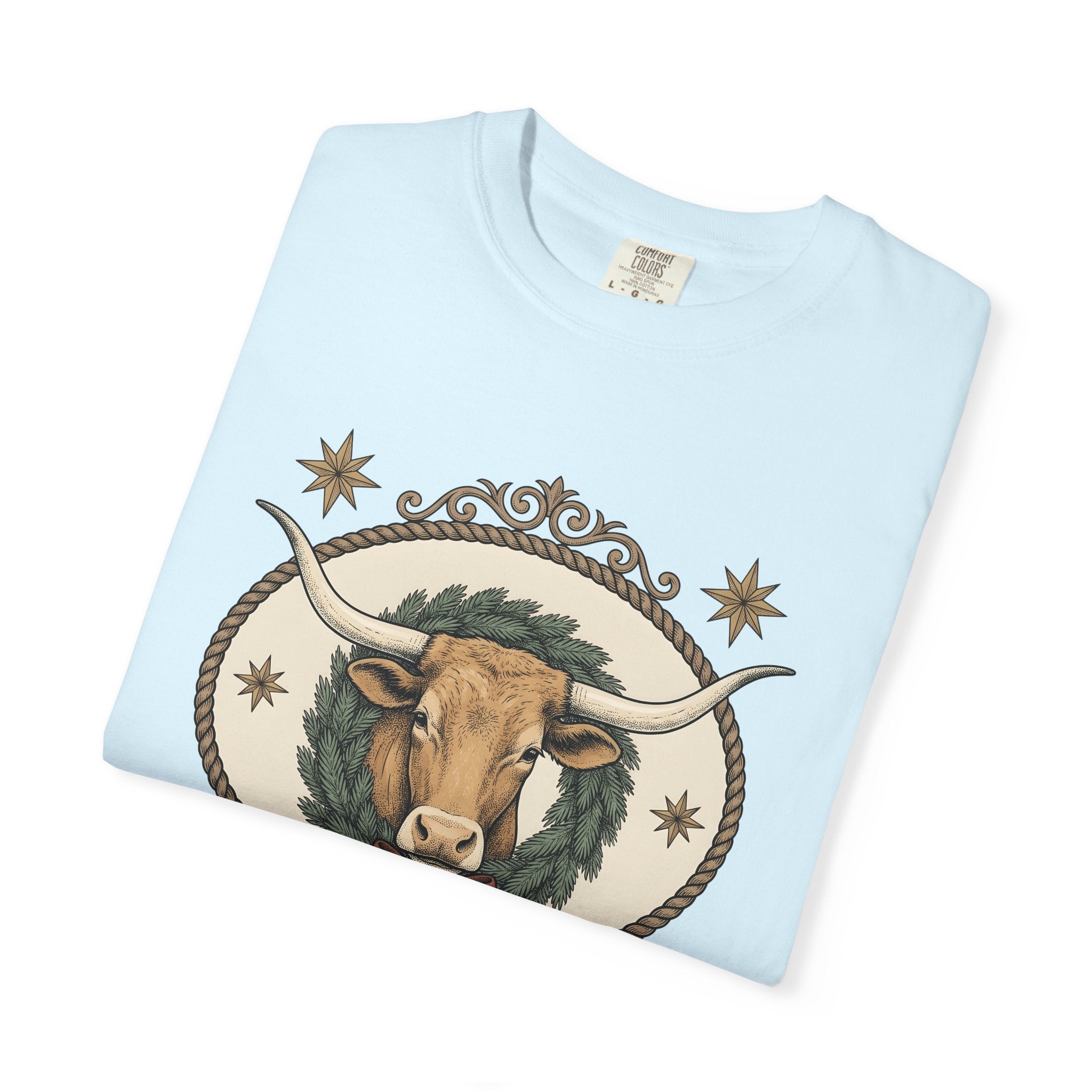 Longhorn Bull Shirt Christmas Rodeo Gift Women Line Art Tee Bull T-Shirt Xmas Fan Rodeo Graphic Tshirt Cartoon Crown Tshirt