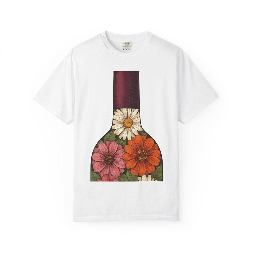Wine Bottle Flowers Shirt Drinks Botanicals Gift Women Rustic Tee Wine Bouquet T-Shirt Cocktail Fan Wine Barrel Tshirt Floral Graphic Retro