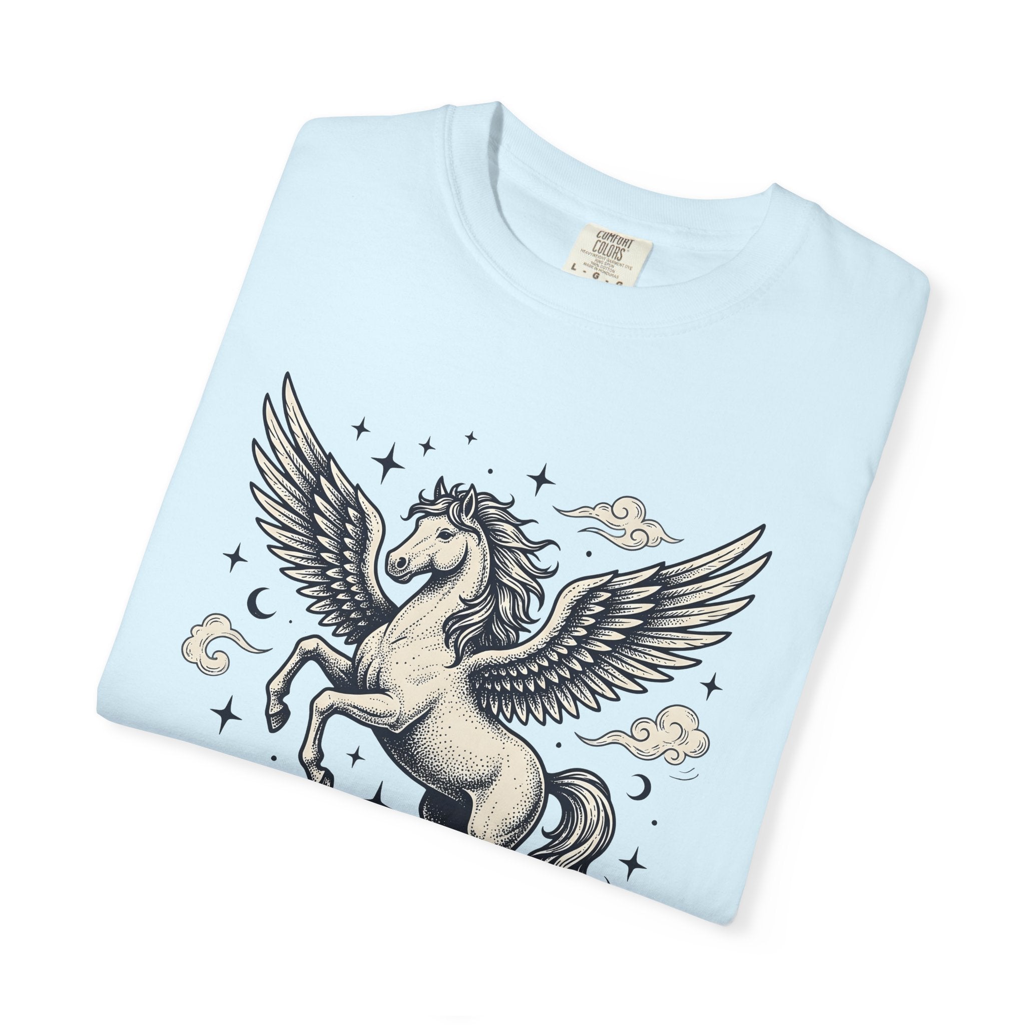 Winged Horse Shirt Fantasy Astrology Gift Women Ink Tee Pegasus T-Shirt Mythical Fan Tattoo Tshirt Zodiac Graphic Retro Sparkles Tshirt