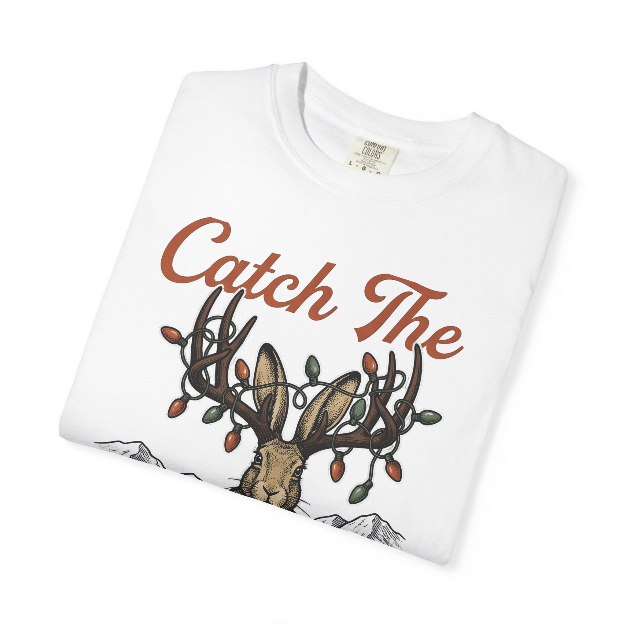Antler Rabbit Graphic Shirt Christmas Fauna Gift Women Retro Tee Hare T-Shirt Xmas Fan Vintage Tshirt Wildlife Graphic Doodle String Lights