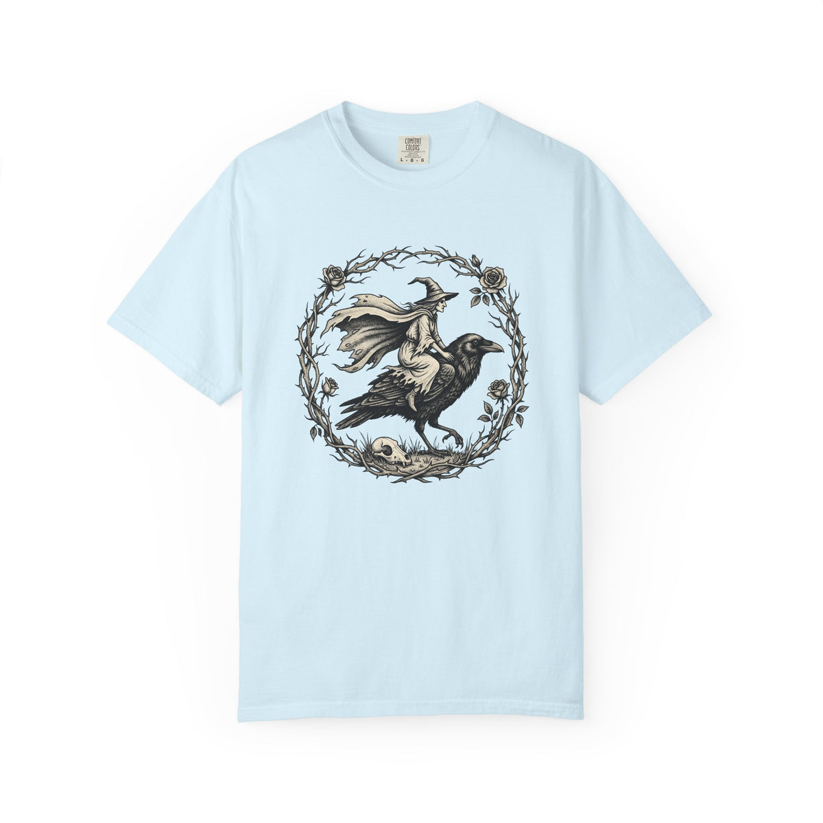 Sorceress Raven Shirt Witchcraft Fall Gift Women Creepy Tee Witch T-Shirt Pagan Enthusiast Spooky Tshirt Autumn Graphic Aged Bloom Tshirt