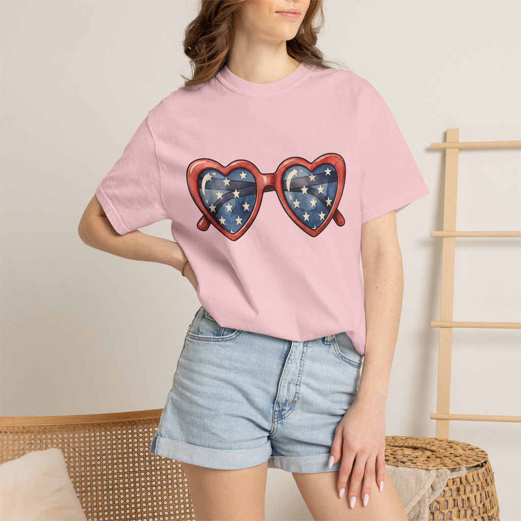 Heart Eyeglasses Shirt 4th Of July Freedom Gift Women Brush Stroke Tee Spectacles T-Shirt Patriot Fan Painted Tshirt Liberty Graphic Classic