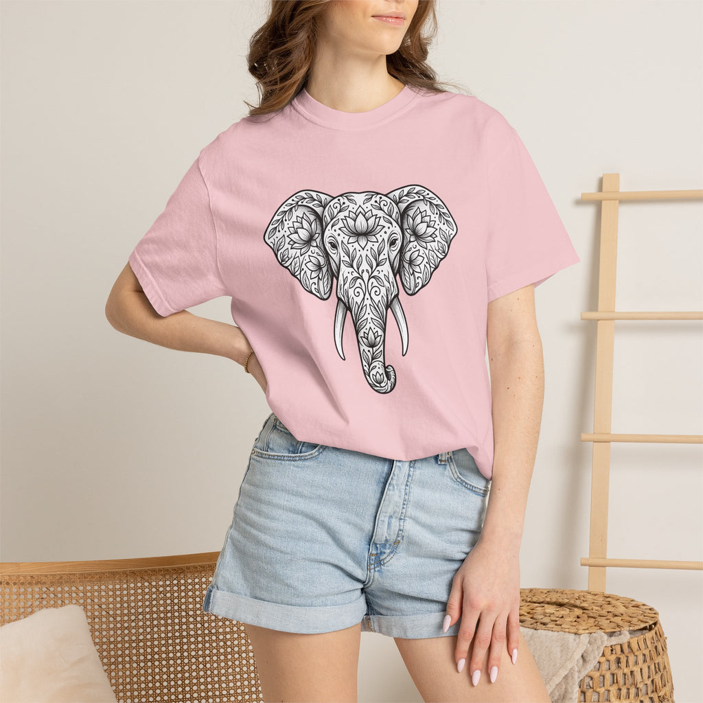 Elephant Blossom Shirt Boho Fauna Gift Women Tribal Tee Pachyderm T-Shirt Bohemian Fan Ethnic Tshirt Wildlife Graphic Henna Sacred Flower