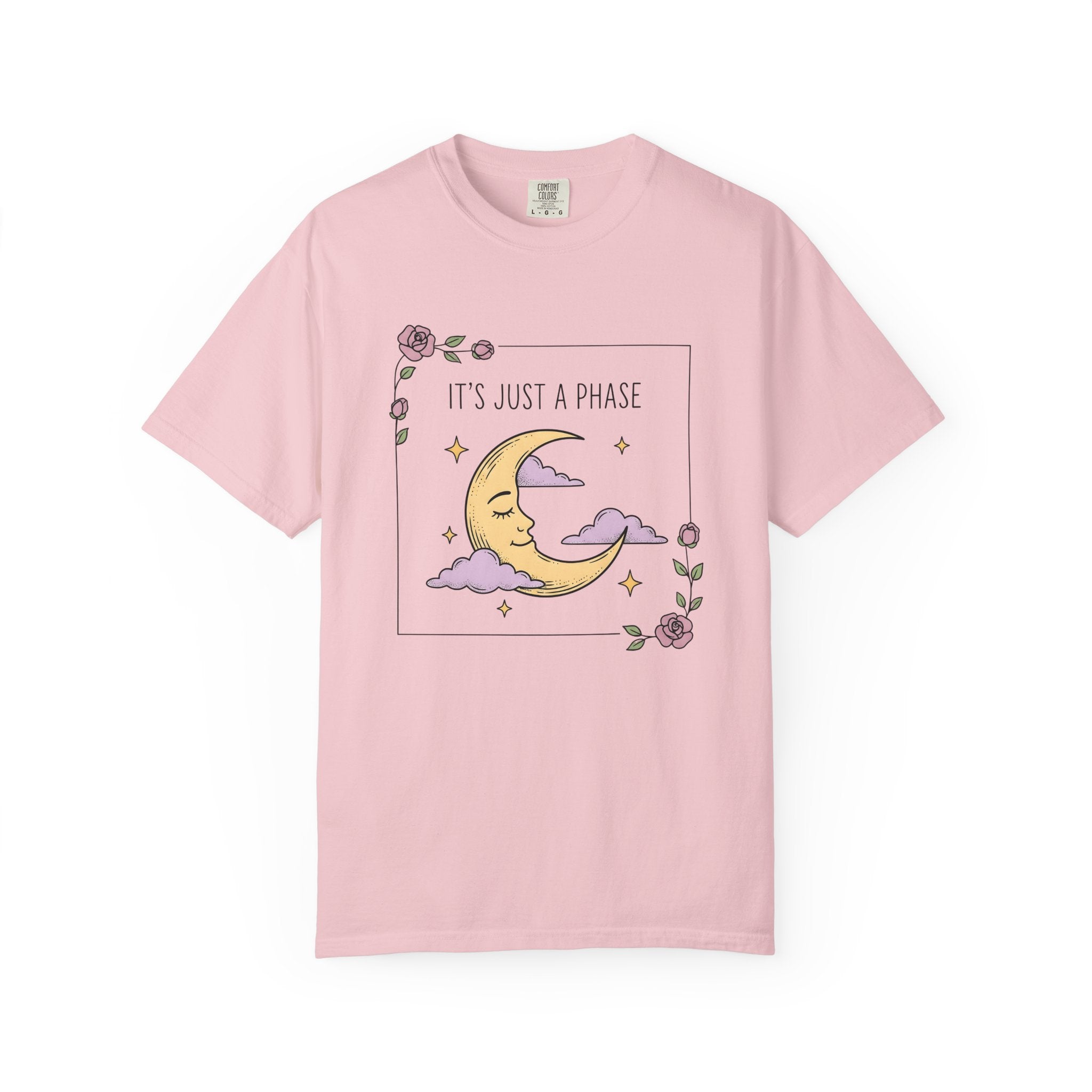 Crescent Moon Shirt Boho Chic Zodiac Gift Women Cute Tee Lunar T-Shirt Bohemian Enthusiast Kawaii Tshirt Astrology Graphic Line Art Pink