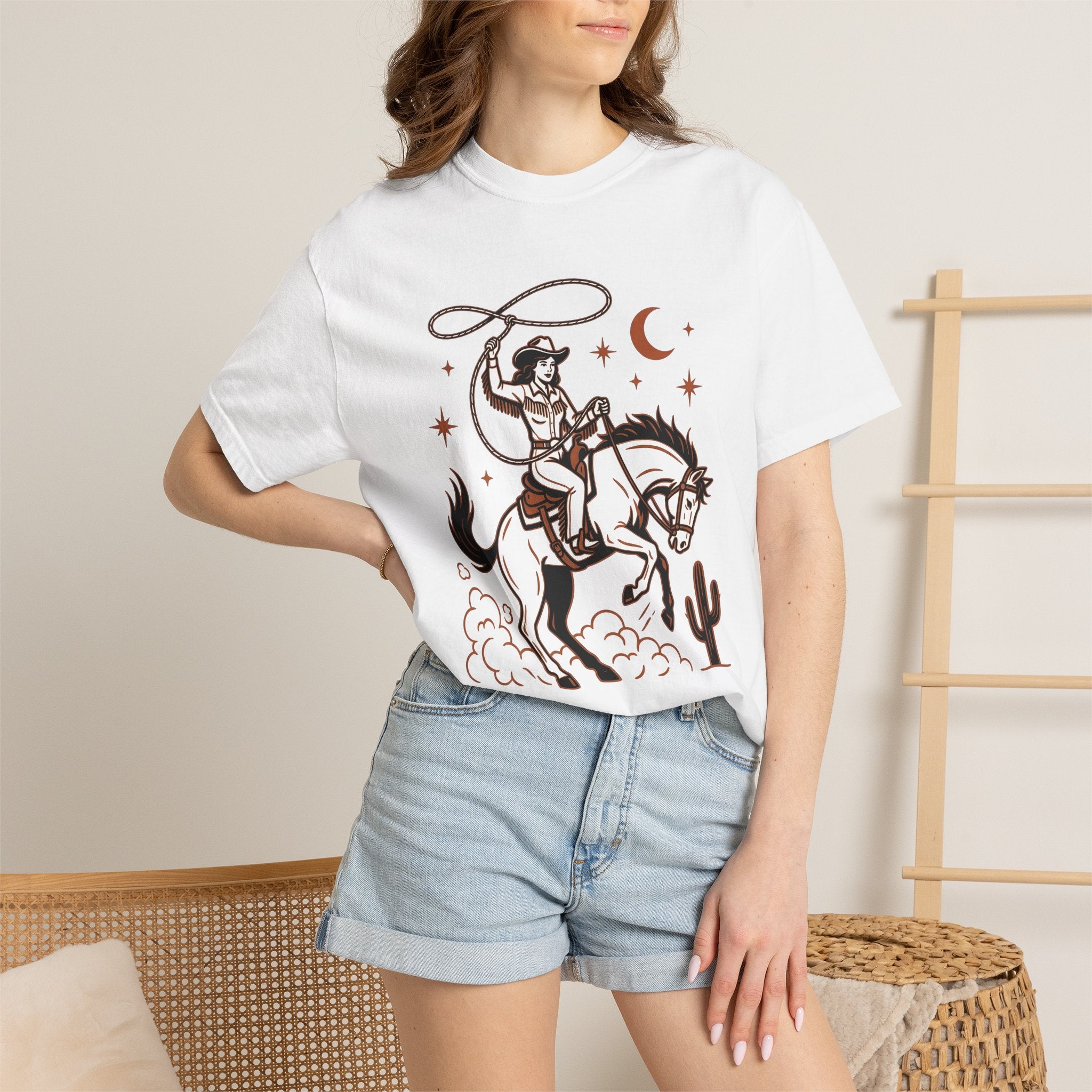 Cowgirl Horse Shirt Cowgirl Horseback Gift Women Country Tee Cowgirl T-Shirt Cowgirl Fan Western Tshirt Riding Graphic Rustic Rope Circle