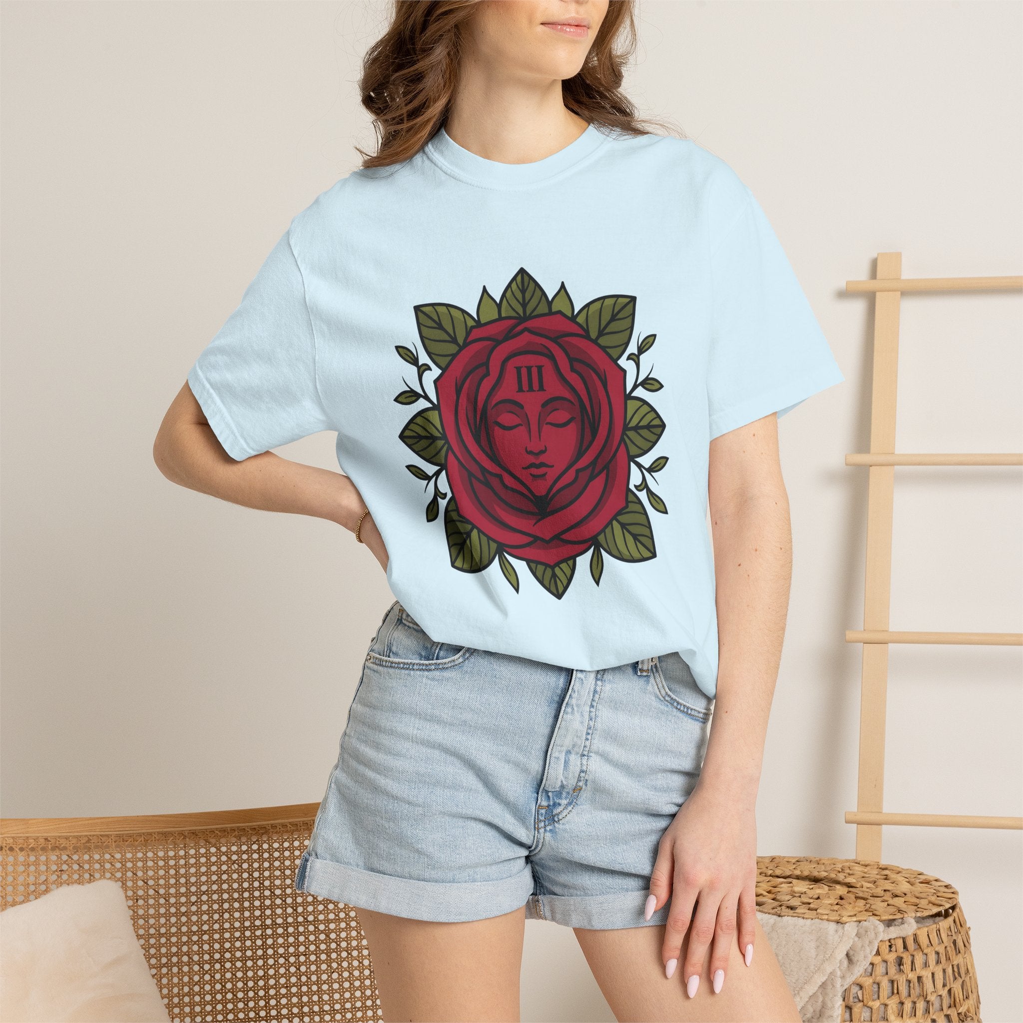 Flower Face Shirt Boho Chic Floral Gift Women Tattoo Tee Floral Face T-Shirt Bohemian Fan Ink Tshirt Blossom Graphic Boho Leaves Tshirt