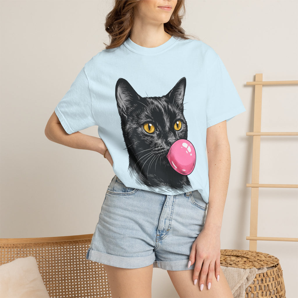 Dark Cat Shirt Cat Funny Gift Women Pop Art Tee Black Cat T-Shirt Feline Fan Cat Graphic Retro Illustration Classic Gum Bubble Tshirt