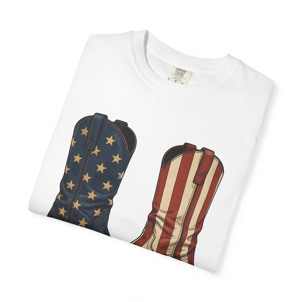 Cowboy Boots Shirt America Rodeo Gift Women Americana Tee Boots T-Shirt American Fan Country Tshirt Rodeo Graphic Hand Drawn Stars Tshirt