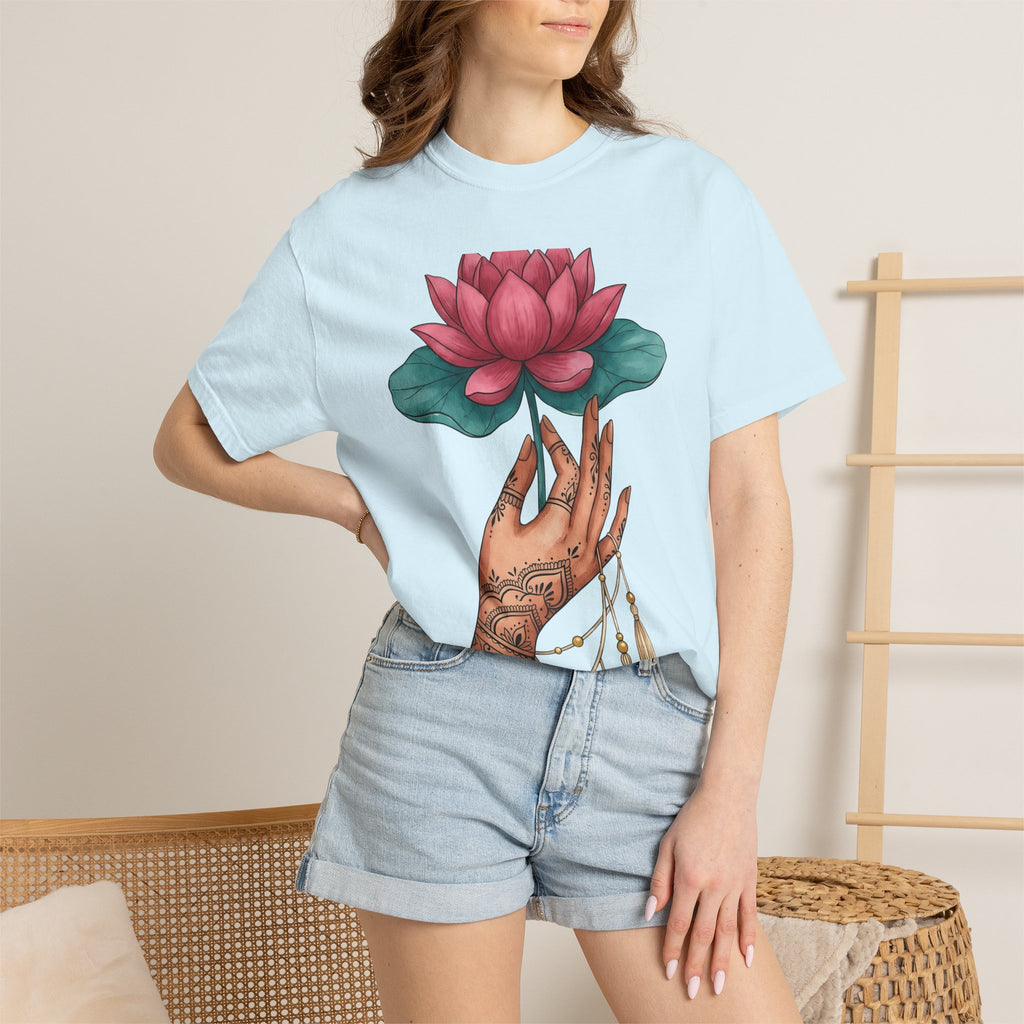 Lotus Fingers Shirt Boho Chic Spirituality Gift Women Tribal Tee Lotus T-Shirt Bohemian Enthusiast Ethnic Tshirt Spiritual Graphic Sketch