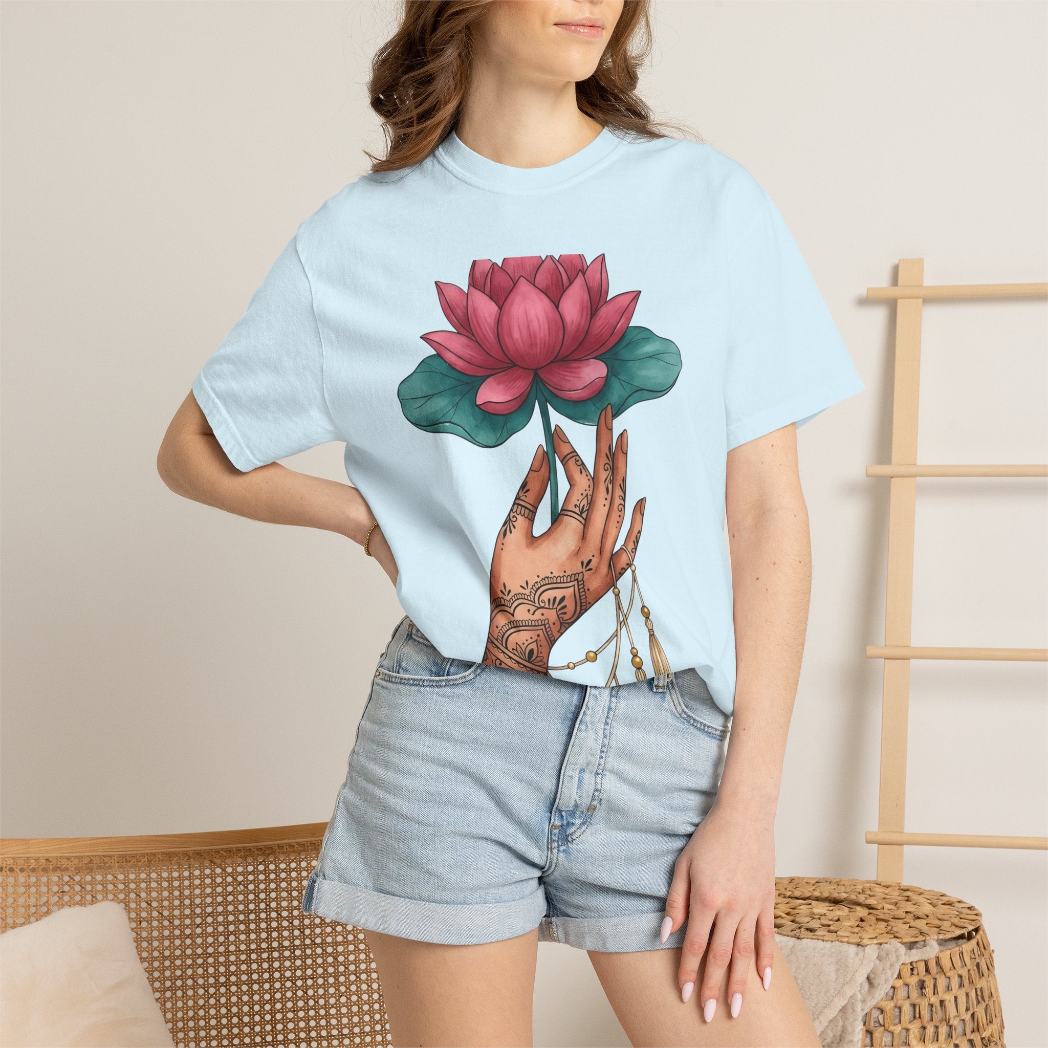 Lotus Fingers Shirt Boho Chic Spirituality Gift Women Tribal Tee Lotus T-Shirt Bohemian Enthusiast Ethnic Tshirt Spiritual Graphic Sketch