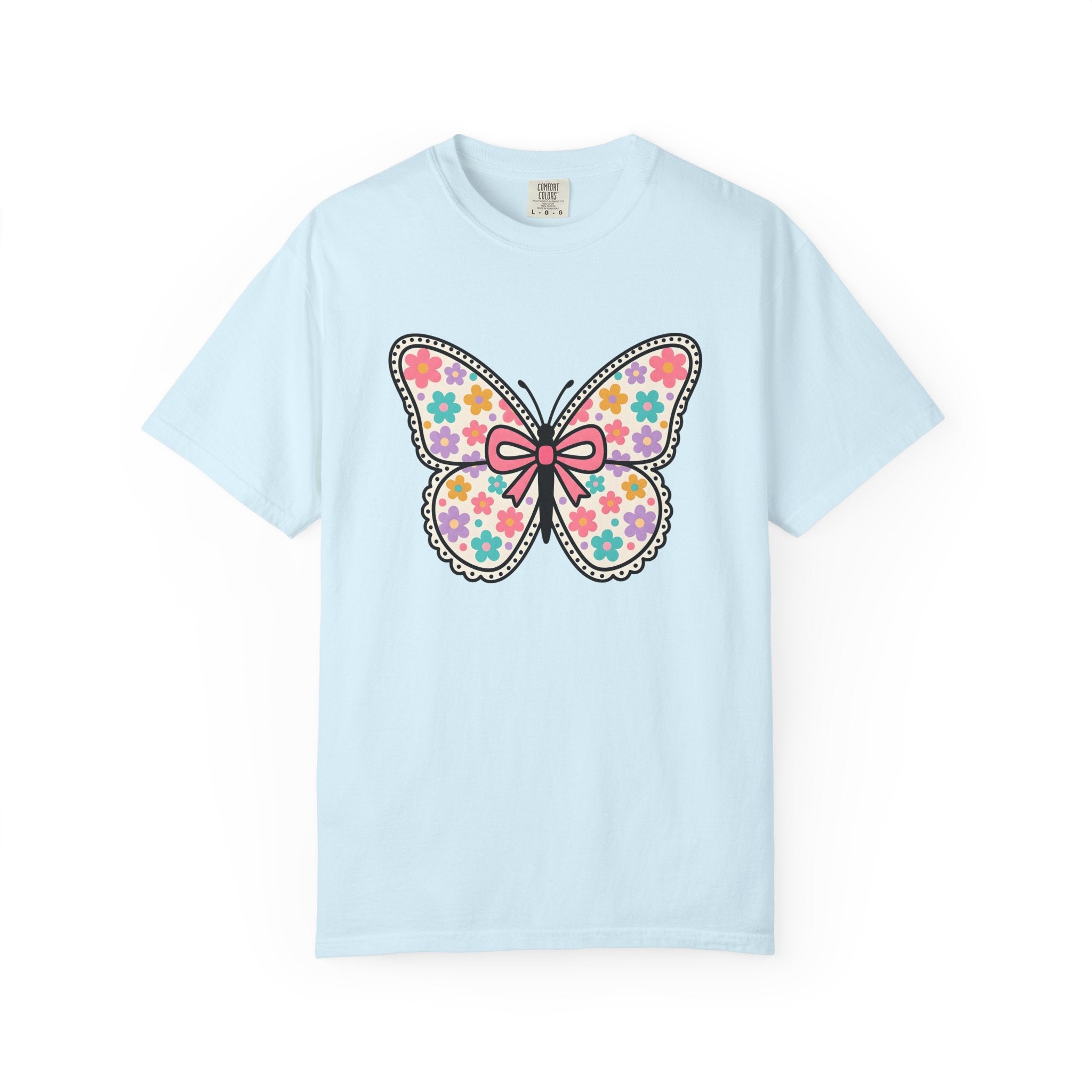 Butterfly Illustration Shirt Easter Garden Gift Women Adorable Tee Butterfly T-Shirt Spring Fan Cute Tshirt Yard Graphic Muted Tones
