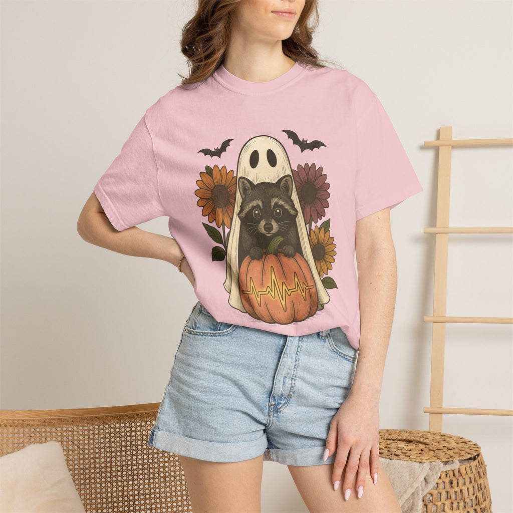Raccoon Ghost Pumpkin Shirt Halloween Animal Gift Women Vintage Tee Trash Panda T-Shirt Spooky Fan Retro Tshirt Wildlife Graphic Hand Drawn