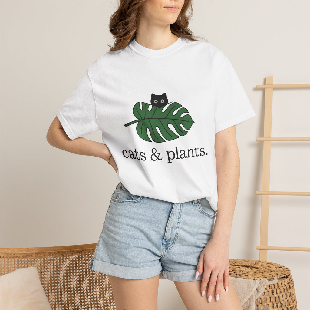 Black Feline Foliage Shirt Cat Greenery Gift Women Plain Tee Cat T-Shirt Cat Fan Black Cat Tshirt Foliage Graphic Stylish Big Leaf Tshirt