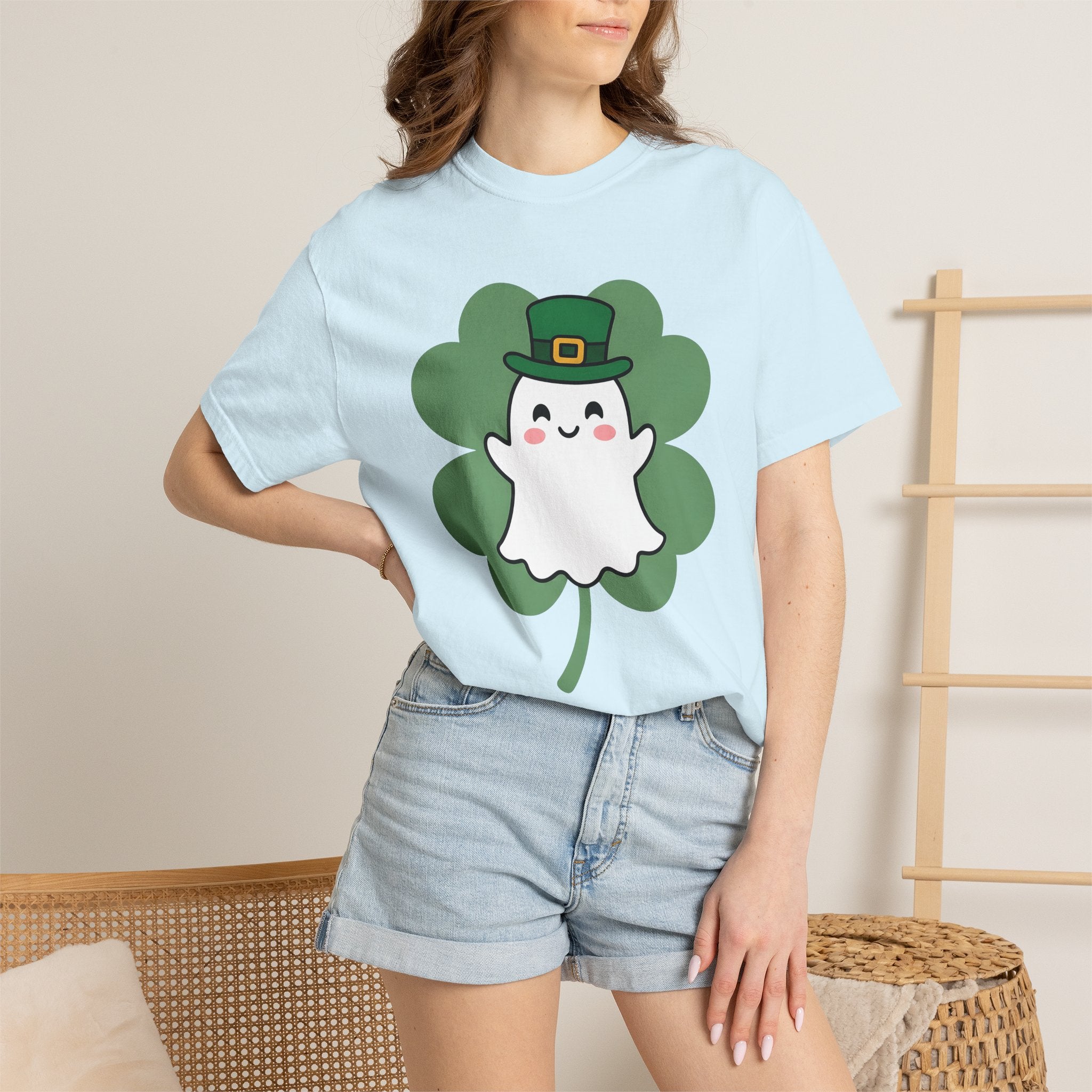 Ghost Clover Shirt St Patrick's Day Halloween Gift Women Kawaii Tee Shamrock T-Shirt Luck Fan Cute Tshirt Spooky Graphic Cartoon Leprechaun