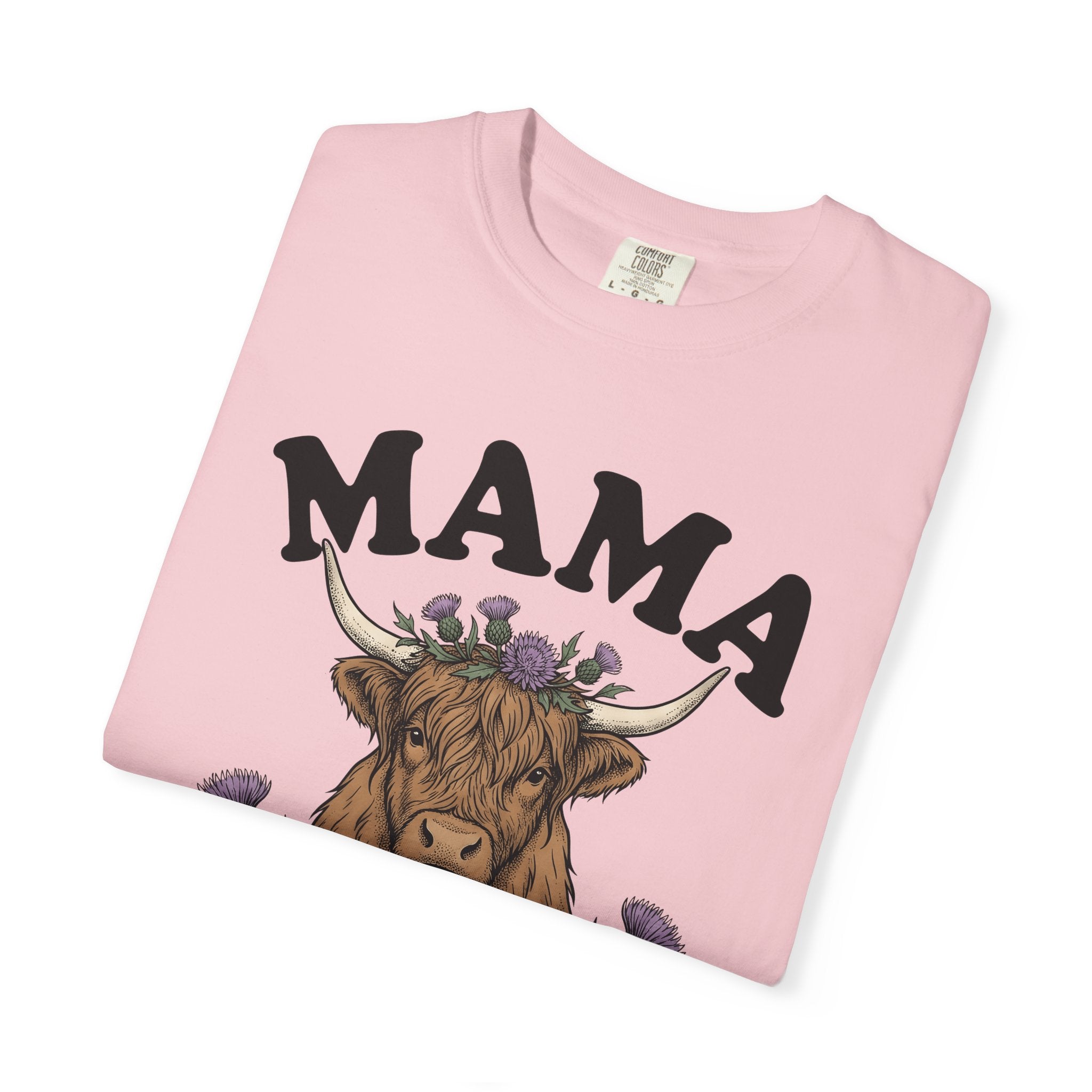 Highland Ox Shirt Moms Rural Gift Women Tribal Tee Highland Cattle T-Shirt Mother Fan Celtic Tshirt Country Graphic Line Art Blossom Wreath