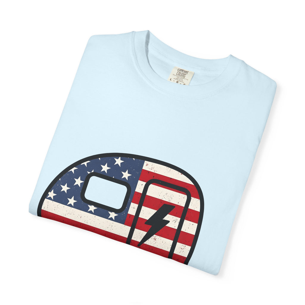 Camper Flag Shirt 4th Of July Camping Gift Women Vintage Tee Flag T-Shirt Patriot Fan Retro Tshirt Outdoor Graphic Distressed Lightning Bolt