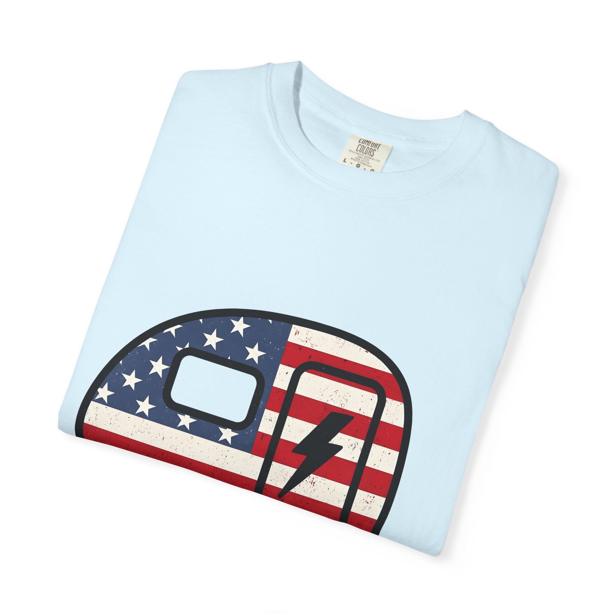 Camper Flag Shirt 4th Of July Camping Gift Women Vintage Tee Flag T-Shirt Patriot Fan Retro Tshirt Outdoor Graphic Distressed Lightning Bolt