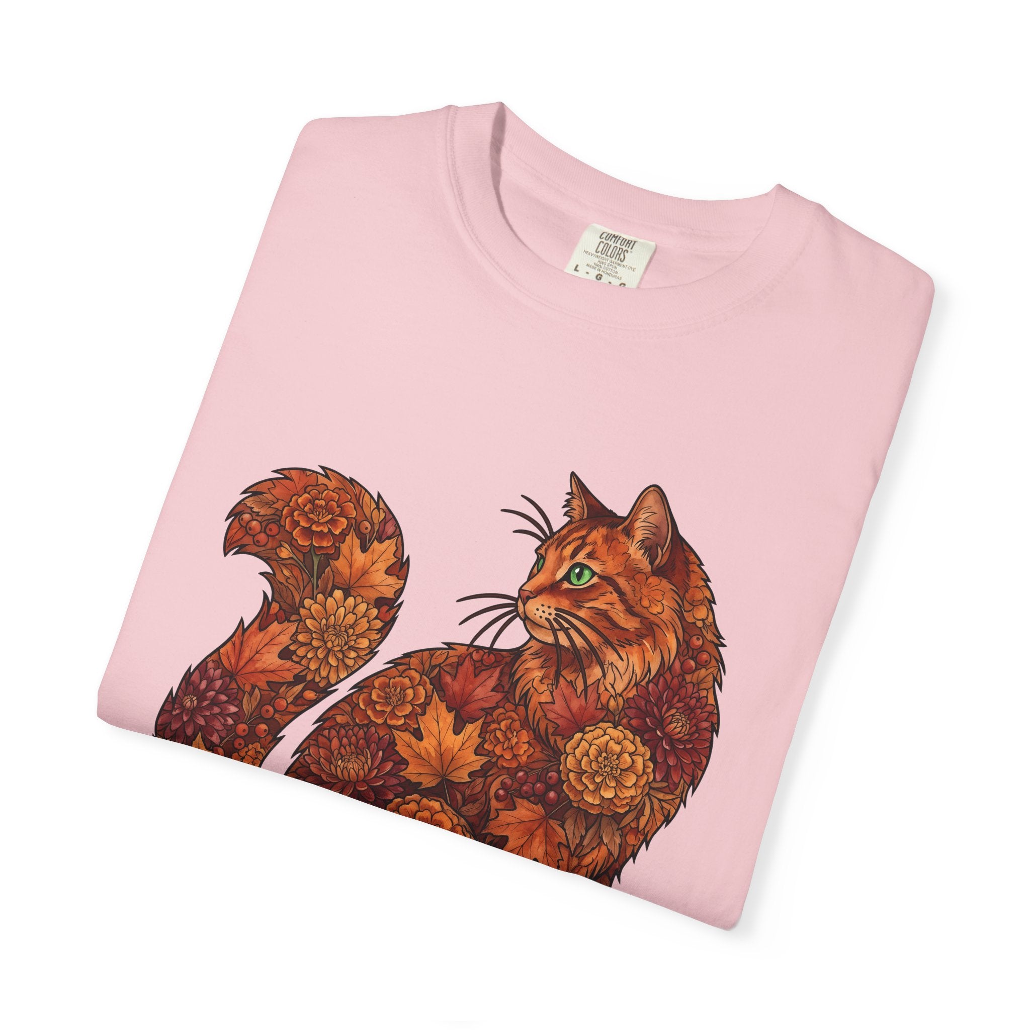 Floral Kitty Shirt Cat Pumpkins Gift Women Free Spirit Tee Cat T-Shirt Cat Fan Boho Tshirt Gourd Graphic Rustic Colorful Leaves Tshirt
