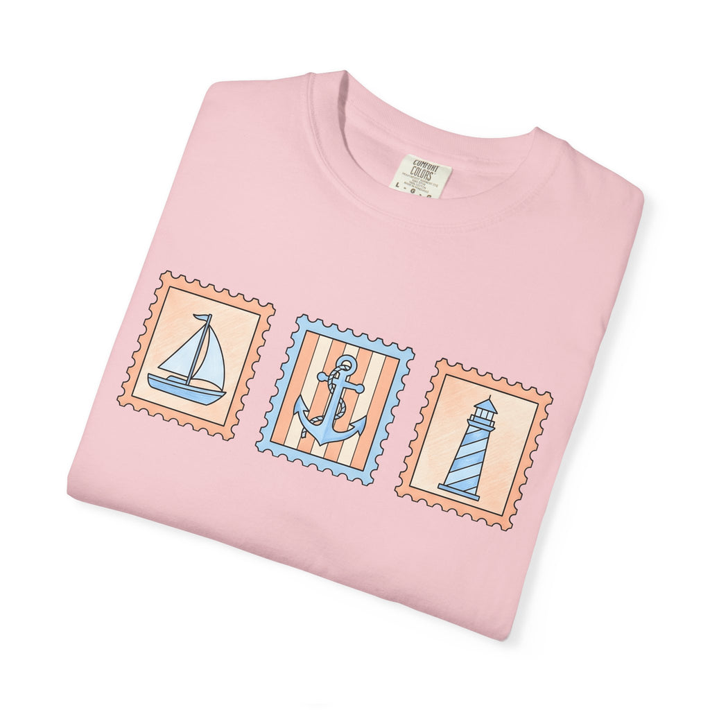 Marine Stamps Shirt Nautical Vacation Gift Women Sketch Tee Stamp Collecting T-Shirt Sailing Fan Maritime Tshirt Getaway Graphic Line Art