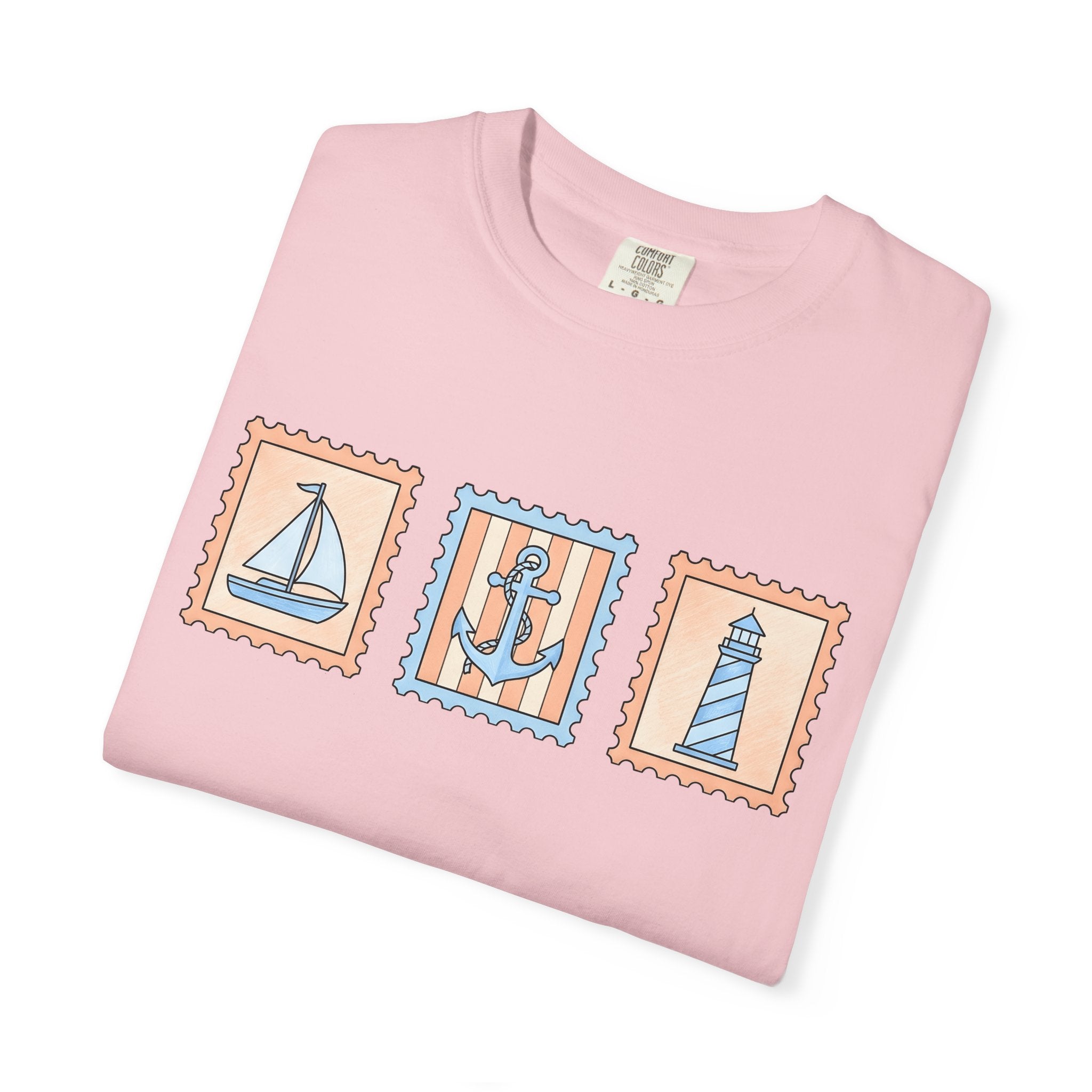 Marine Stamps Shirt Nautical Vacation Gift Women Sketch Tee Stamp Collecting T-Shirt Sailing Fan Maritime Tshirt Getaway Graphic Line Art