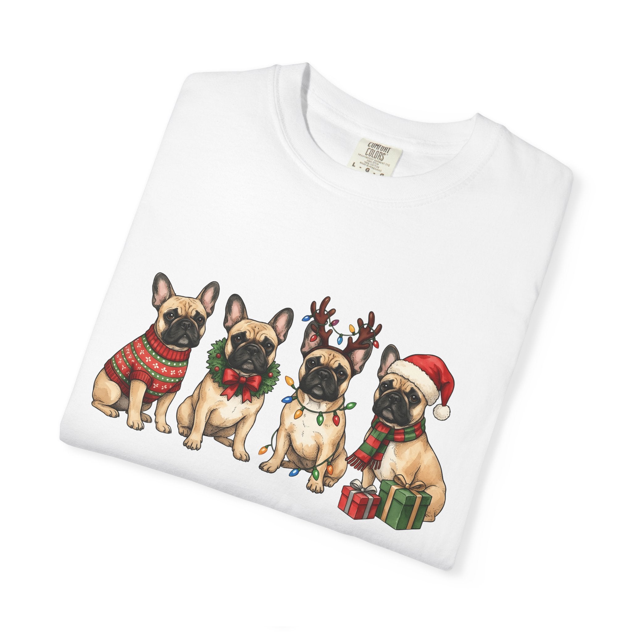 Frenchie Dog Shirt Dog Winter Gift Women Adorable Tee French Bulldog T-Shirt Dog Fan Puppy Tshirt Winter Design Sketch Holiday Presents