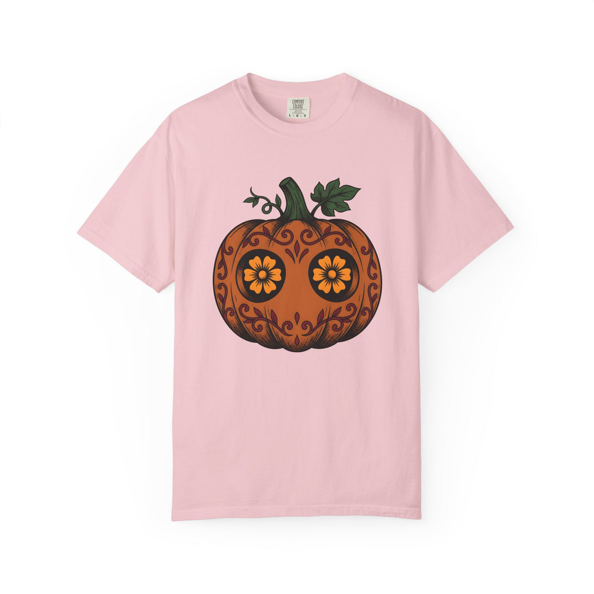 Pumpkin Illustration Shirt Halloween Spooky Gift Women Blackwork Tee Gourd T-Shirt Horror Fan Dark Graphic Tshirt Classic Floral Design
