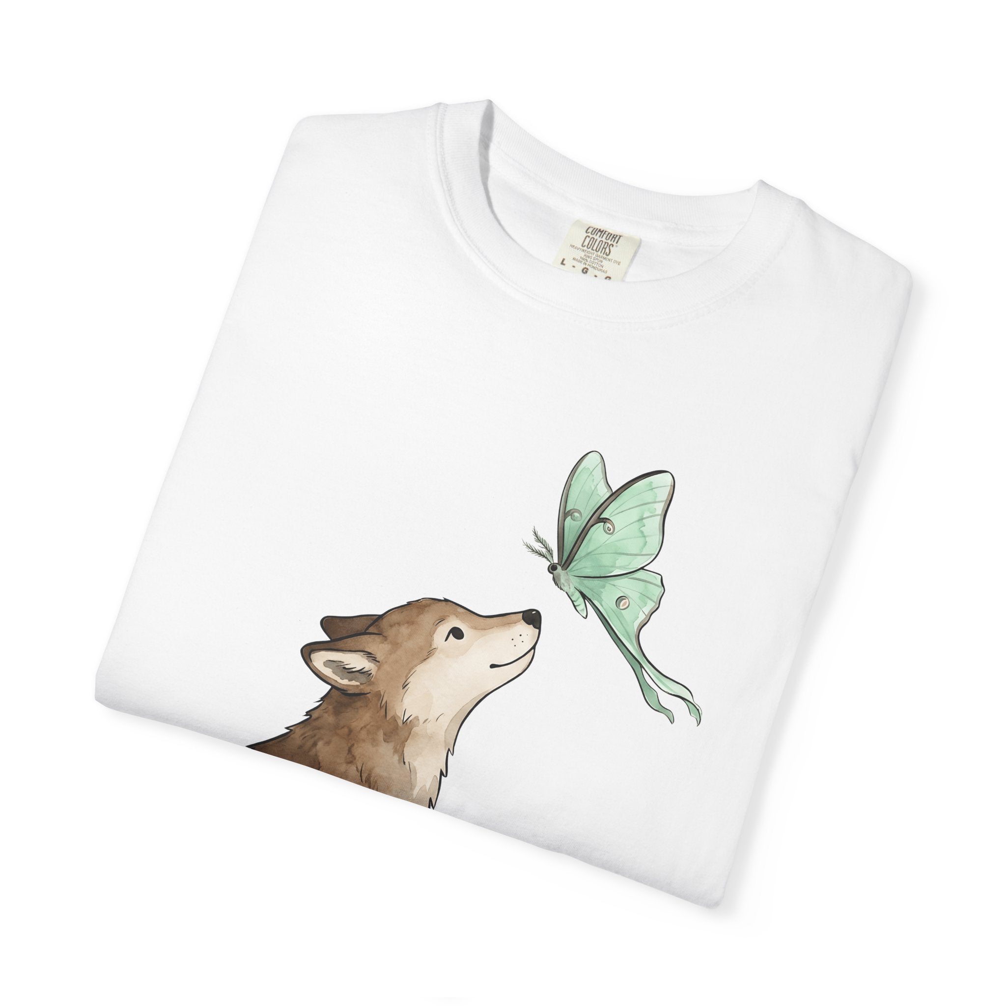 Wolf Butterfly Shirt Animals Wildlife Gift Women Pastel Tee Butterfly T-Shirt Animal Fan Soft Tshirt Wildlife Graphic Line Art Luna Moth