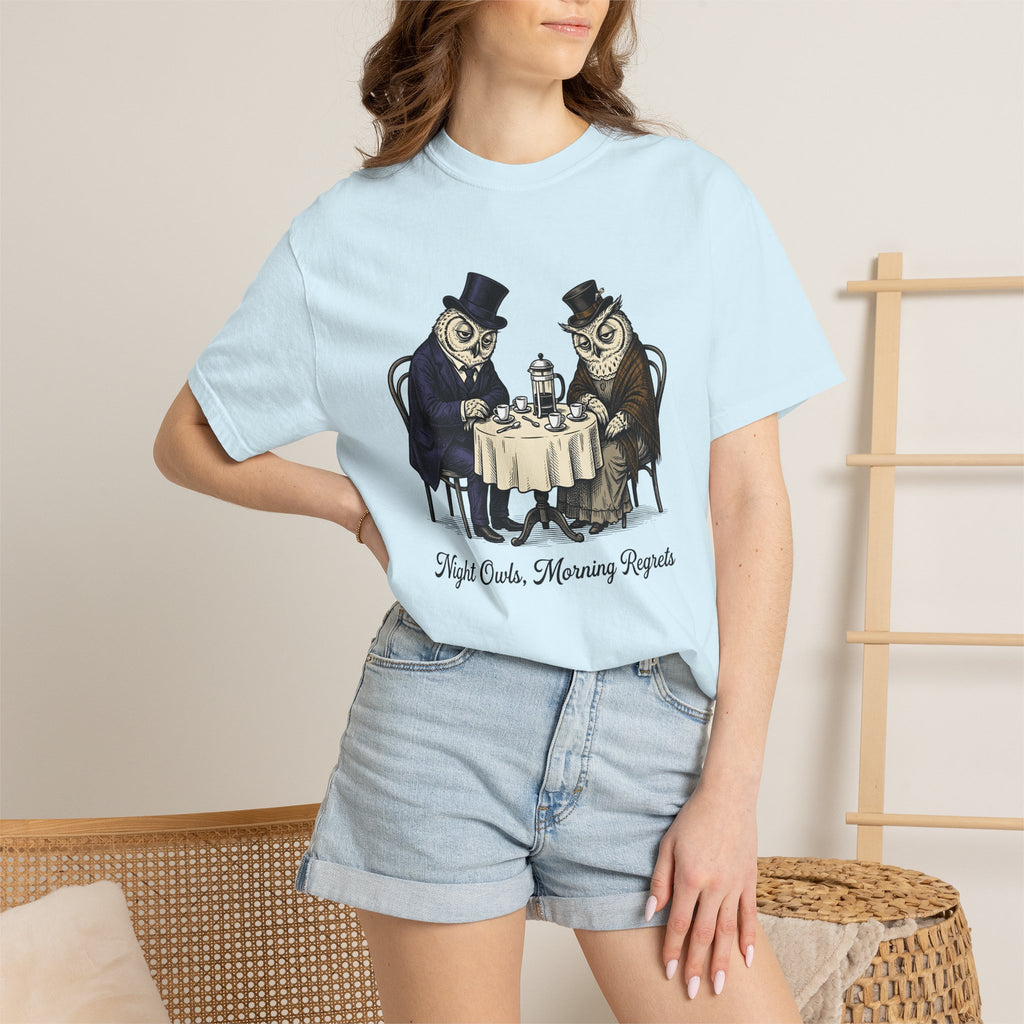 Owl Tea Gathering Shirt Coffee Wildlife Gift Women Retro Tee Owl Party T-Shirt Coffee Fan Animal Graphic Tshirt Sketch Teapot Tshirt