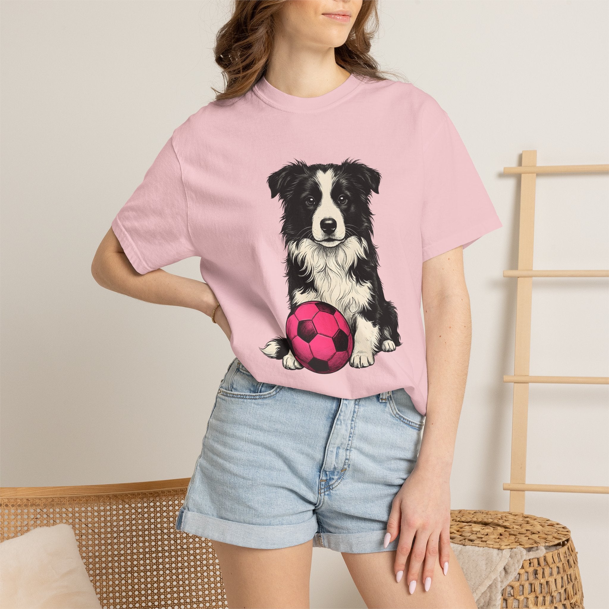 Border Collie Shirt Dog Sports Gift Women Hand Drawn Tee Collie T-Shirt Dog Fan Illustrated Graphic Tshirt Vintage Soccer Ball Tshirt