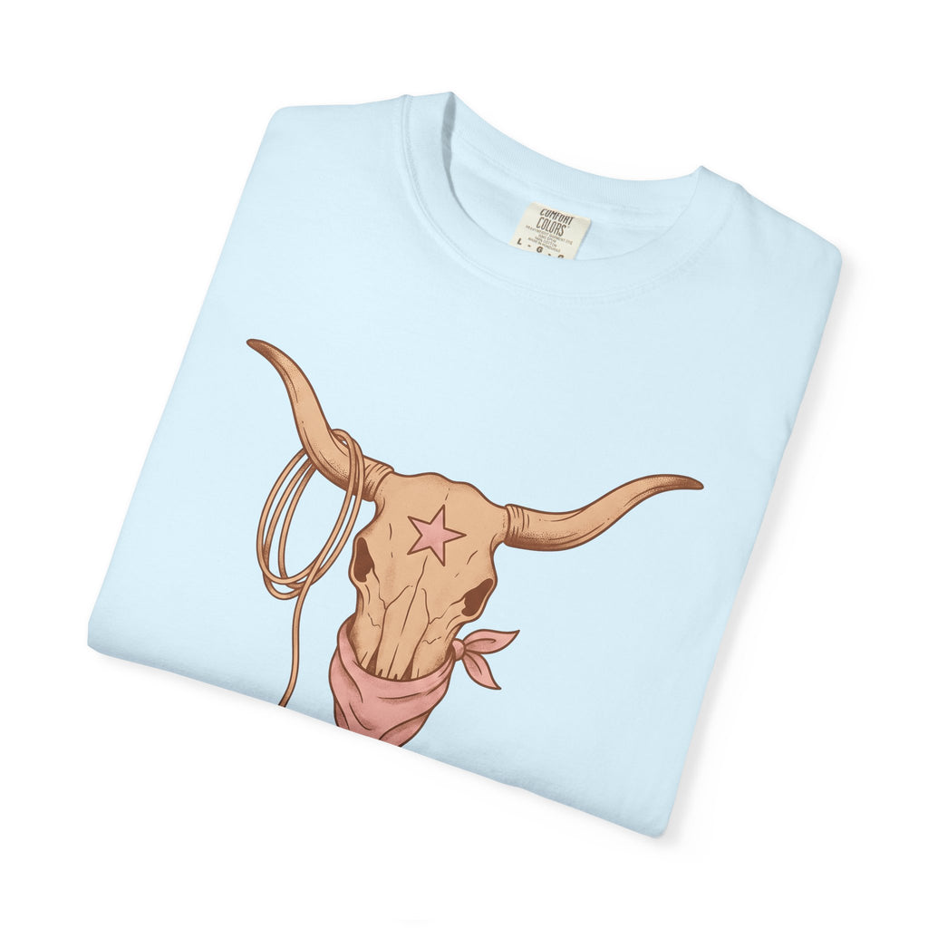 Steer Skull Shirt Cowgirl Livestock Gift Women Cowboy Tee Bull Skull T-Shirt Rancher Fan Western Tshirt Cattle Graphic Retro Scarf Tshirt