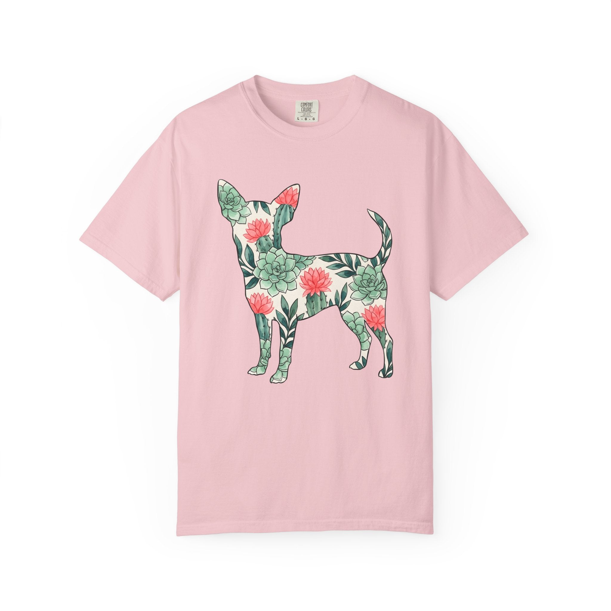 Chihuahua Succulent Shirt Dog Greenery Gift Women Painted Tee Puppy T-Shirt Dog Fan Handpainted Tshirt Foliage Graphic Leaf Art Cactus