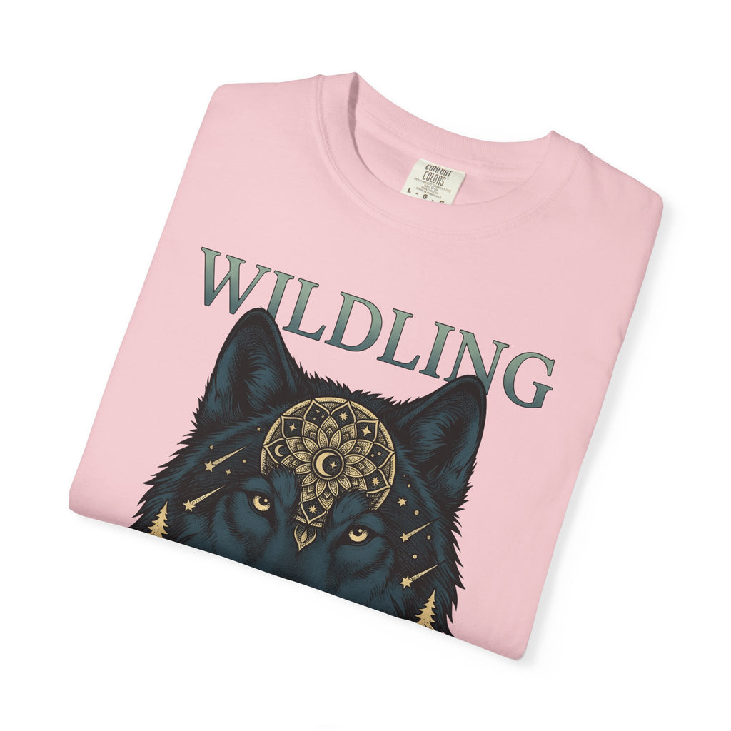 Wolf Pattern Shirt Boho Chic Fauna Gift Women Tribal Tee Wolf T-Shirt Bohemian Fan Primitive Tshirt Wildlife Graphic Classic Fir Trees