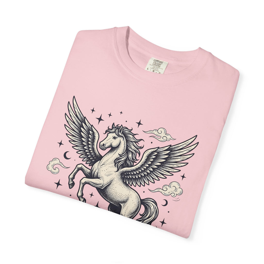 Winged Horse Shirt Fantasy Astrology Gift Women Ink Tee Pegasus T-Shirt Mythical Fan Tattoo Tshirt Zodiac Graphic Retro Sparkles Tshirt