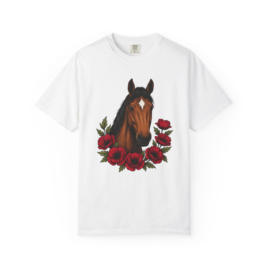 Horse Blossom Shirt Boho Chic Creature Gift Women Tribal Tee Mare T-Shirt Bohemian Fan Ethnic Tshirt Beast Graphic Hand Drawn Poppy Petal