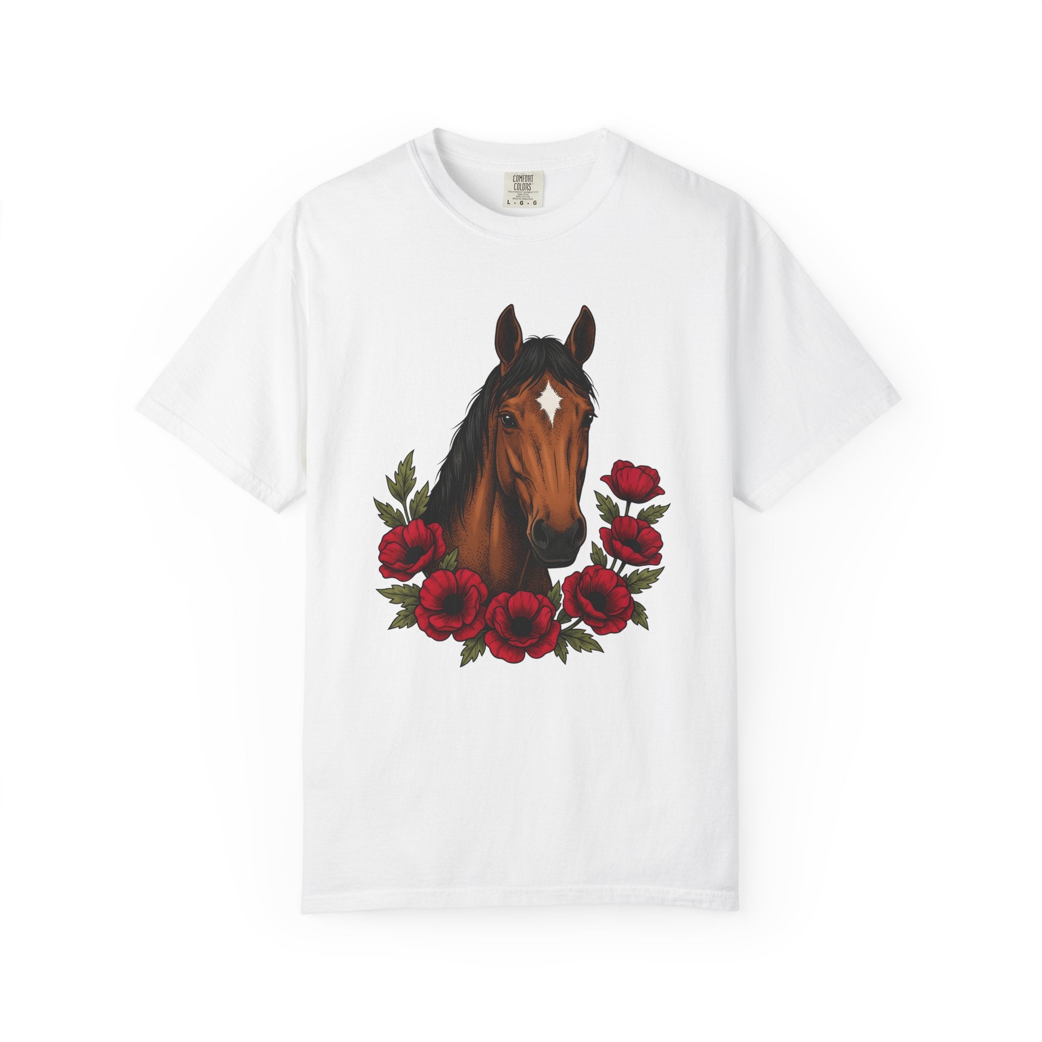 Horse Blossom Shirt Boho Chic Creature Gift Women Tribal Tee Mare T-Shirt Bohemian Fan Ethnic Tshirt Beast Graphic Hand Drawn Poppy Petal