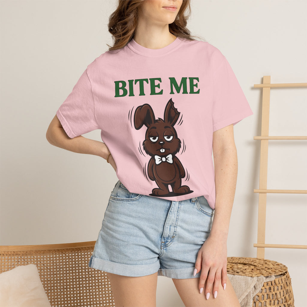 Chocolate Bunny Shirt Easter Humor Gift Women Cartoon Tee Easter Bunny T-Shirt Easter Fan Comic Tshirt Funny Graphic Vintage Bow Tie Tshirt