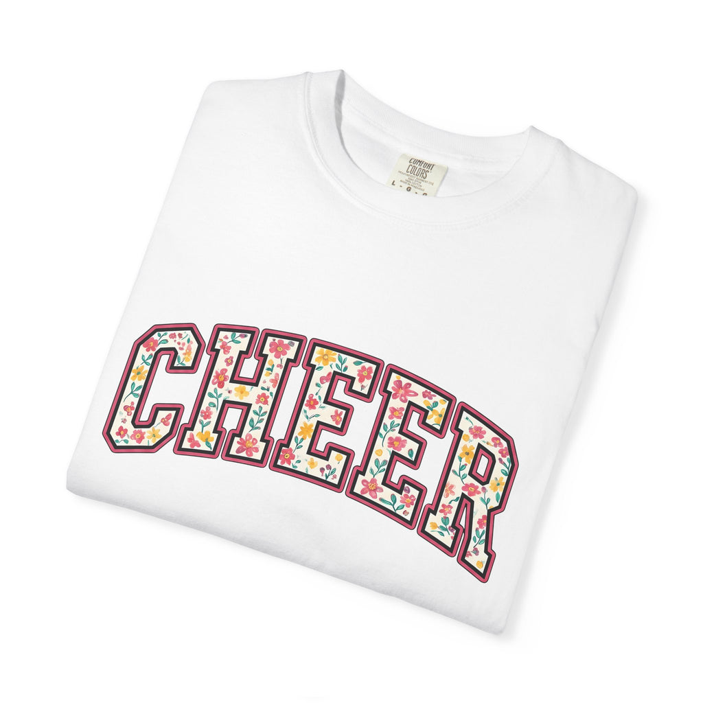 Varsity Blossom Text Shirt Cheer Petals Gift Women Heavy Tee Lettering T-Shirt Spirit Fan Bold Tshirt Floral Graphic Old School Floral