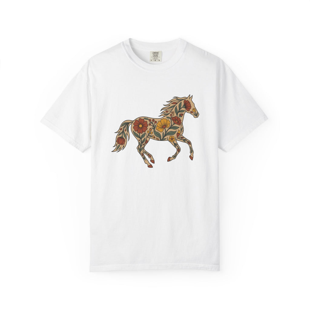 Blossom Horse Shirt Boho Chic Fauna Gift Women Folk Tee Mare T-Shirt Hippie Fan Tribal Tshirt Wildlife Graphic Hand Drawn Field Flower