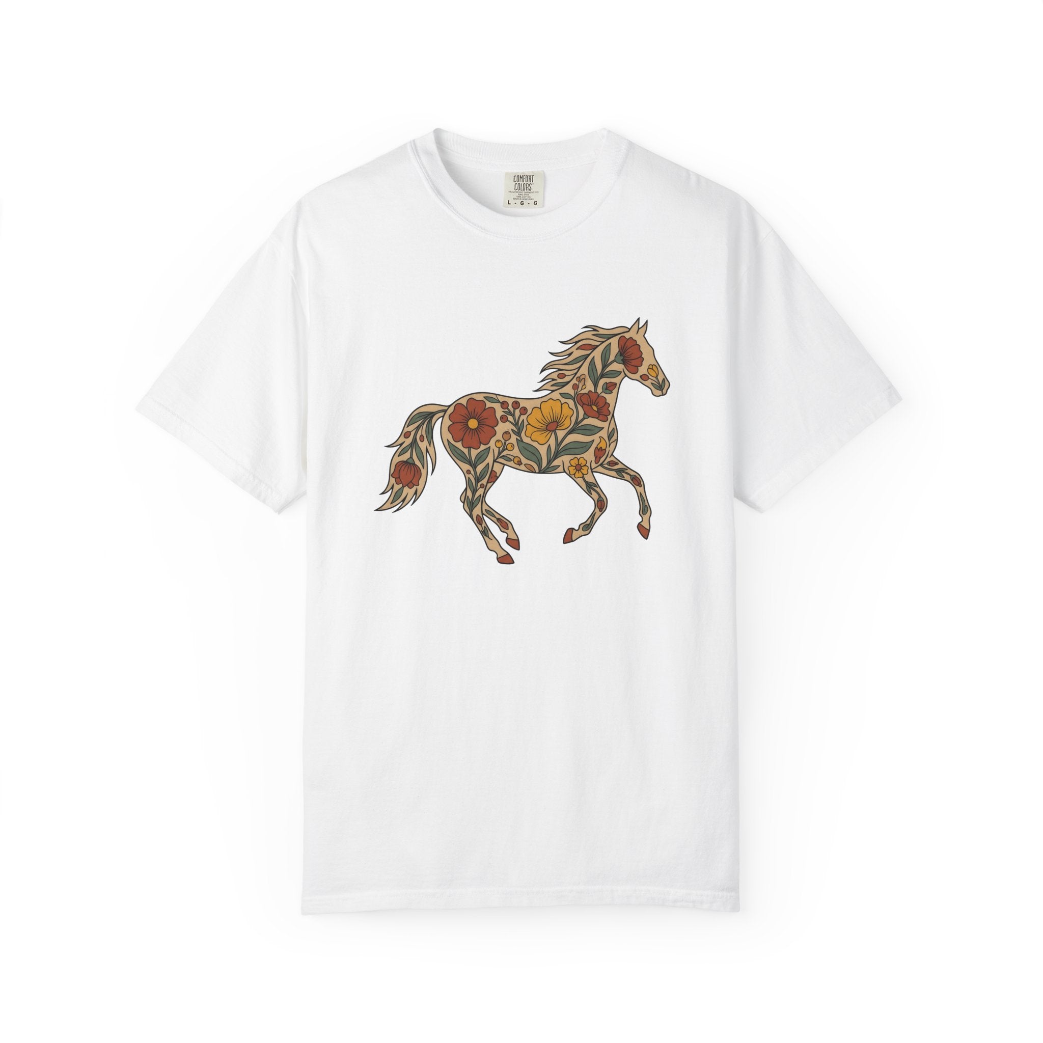 Blossom Horse Shirt Boho Chic Fauna Gift Women Folk Tee Mare T-Shirt Hippie Fan Tribal Tshirt Wildlife Graphic Hand Drawn Field Flower