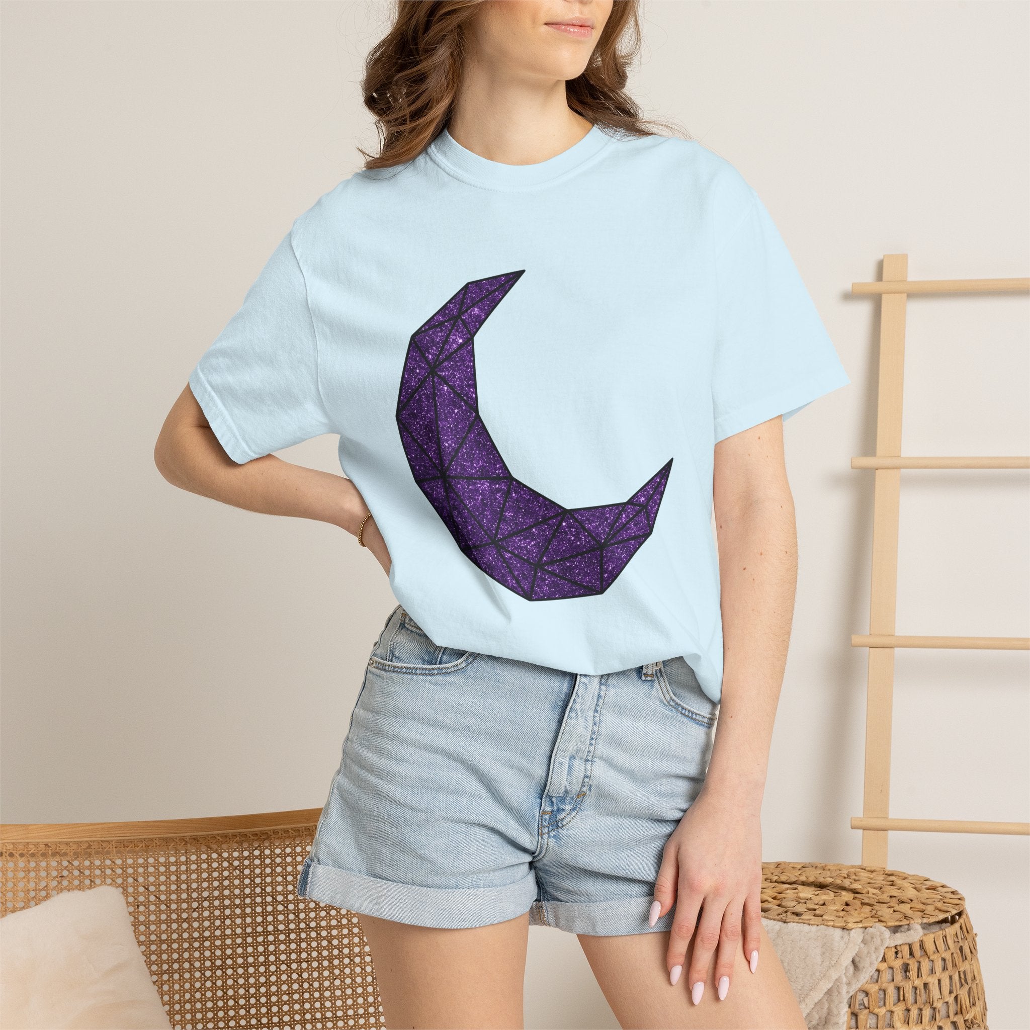 Geometric Moon Shirt Boho Chic Astrology Gift Women Shimmer Tee Lunar T-Shirt Bohemian Fan Glamorous Graphic Tshirt Clean Jewel Tshirt