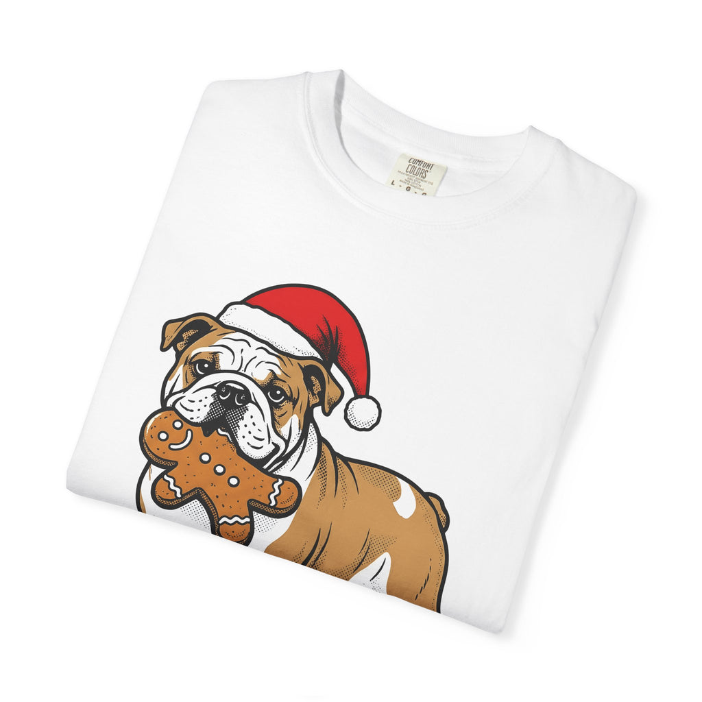 Bulldog Shirt Dog Festive Gift Women Line Art Tee Dog T-Shirt Dog Fan Illustration Graphic Classic Christmas Bonnet Tshirt