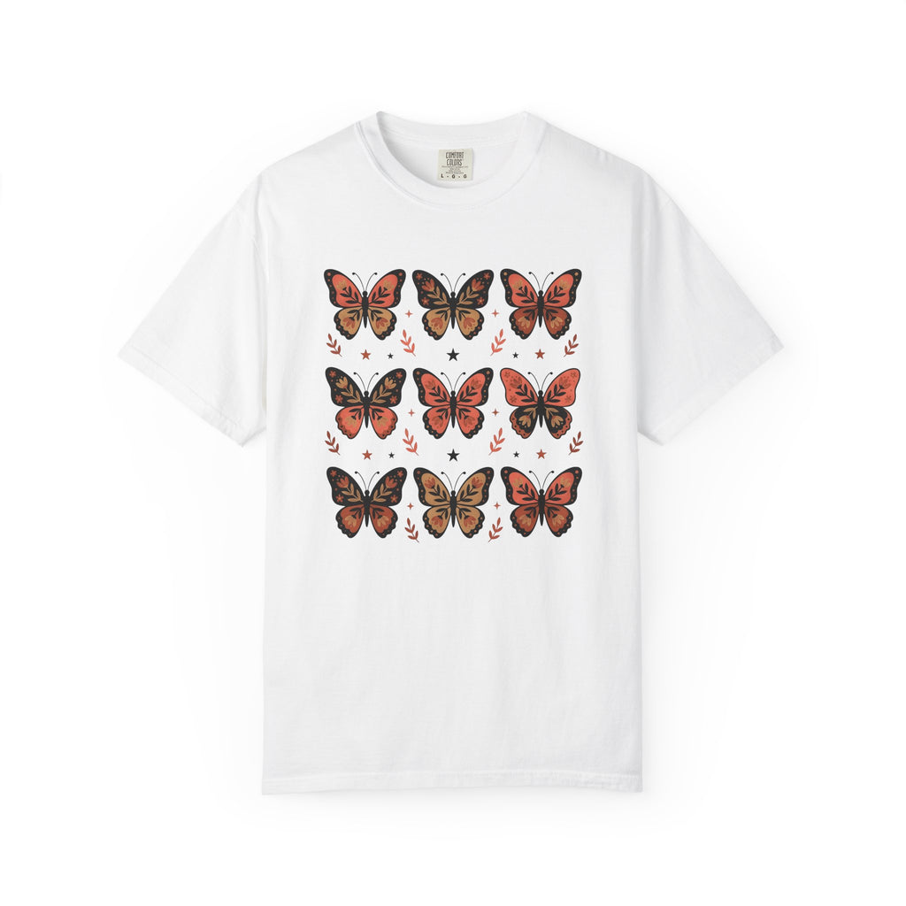 Butterfly Print Shirt Easter Garden Gift Women Folk Tee Butterfly T-Shirt Easter Fan Traditional Tshirt Yard Graphic Heritage Glimmer Tshirt