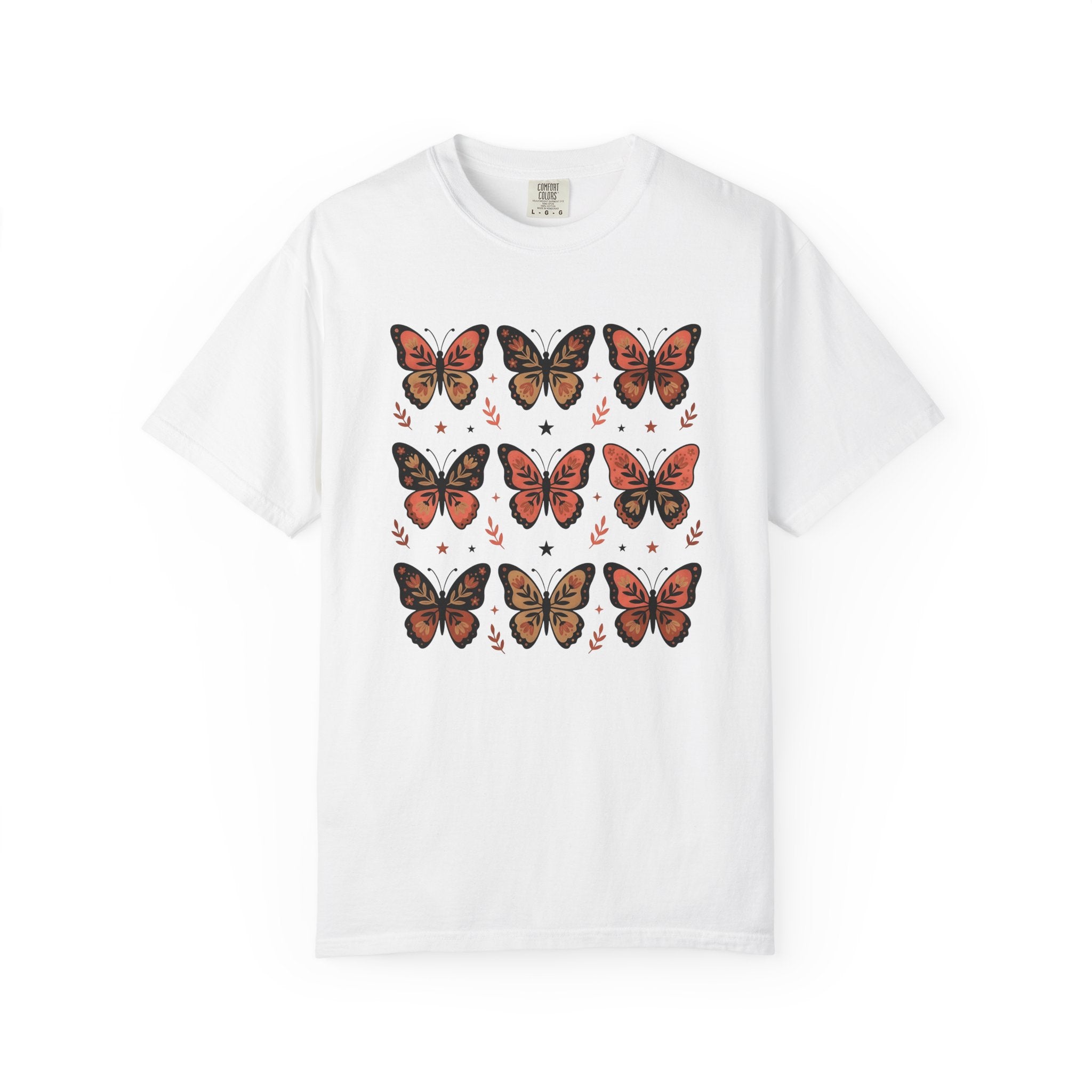 Butterfly Print Shirt Easter Garden Gift Women Folk Tee Butterfly T-Shirt Easter Fan Traditional Tshirt Yard Graphic Heritage Glimmer Tshirt