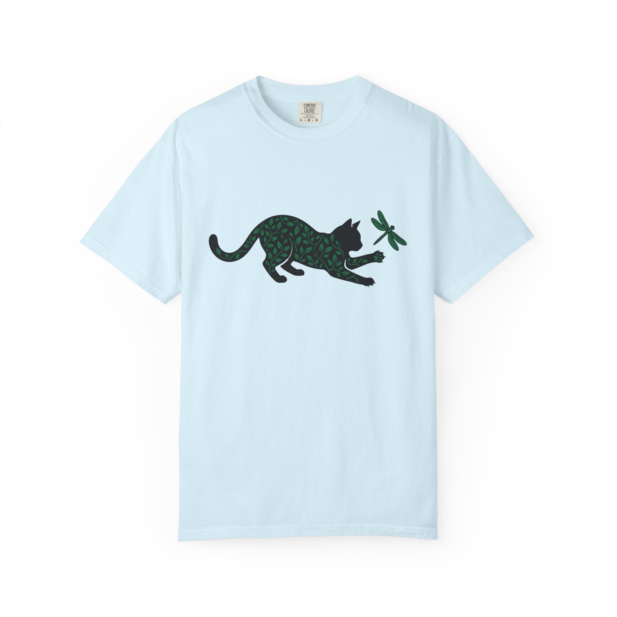 Cat Silhouette Shirt Cat Nature Gift Women Botanical Tee Kitten T-Shirt Cat Fan Feline Tshirt Wildlife Graphic Minimalist Dragonfly Tshirt