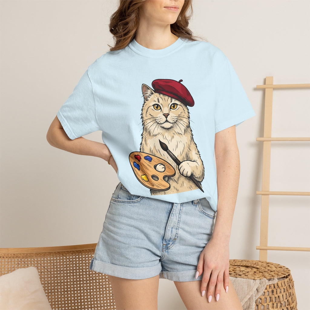 Art Cat Shirt Cat Drawing Gift Women Cartoon Tee Kitty T-Shirt Feline Fan Comic Tshirt Sketch Graphic Traditional Paint Tray Tshirt