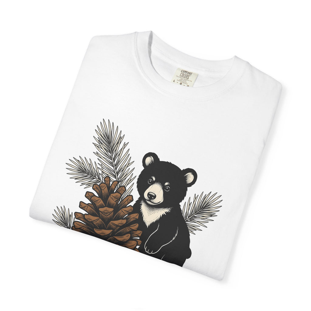 Bear Pinecone Shirt Animals Forest Gift Women Block Print Tee Teddy Bear T-Shirt Wildlife Fan Ursa Tshirt Woods Graphic Antique Pine Needle