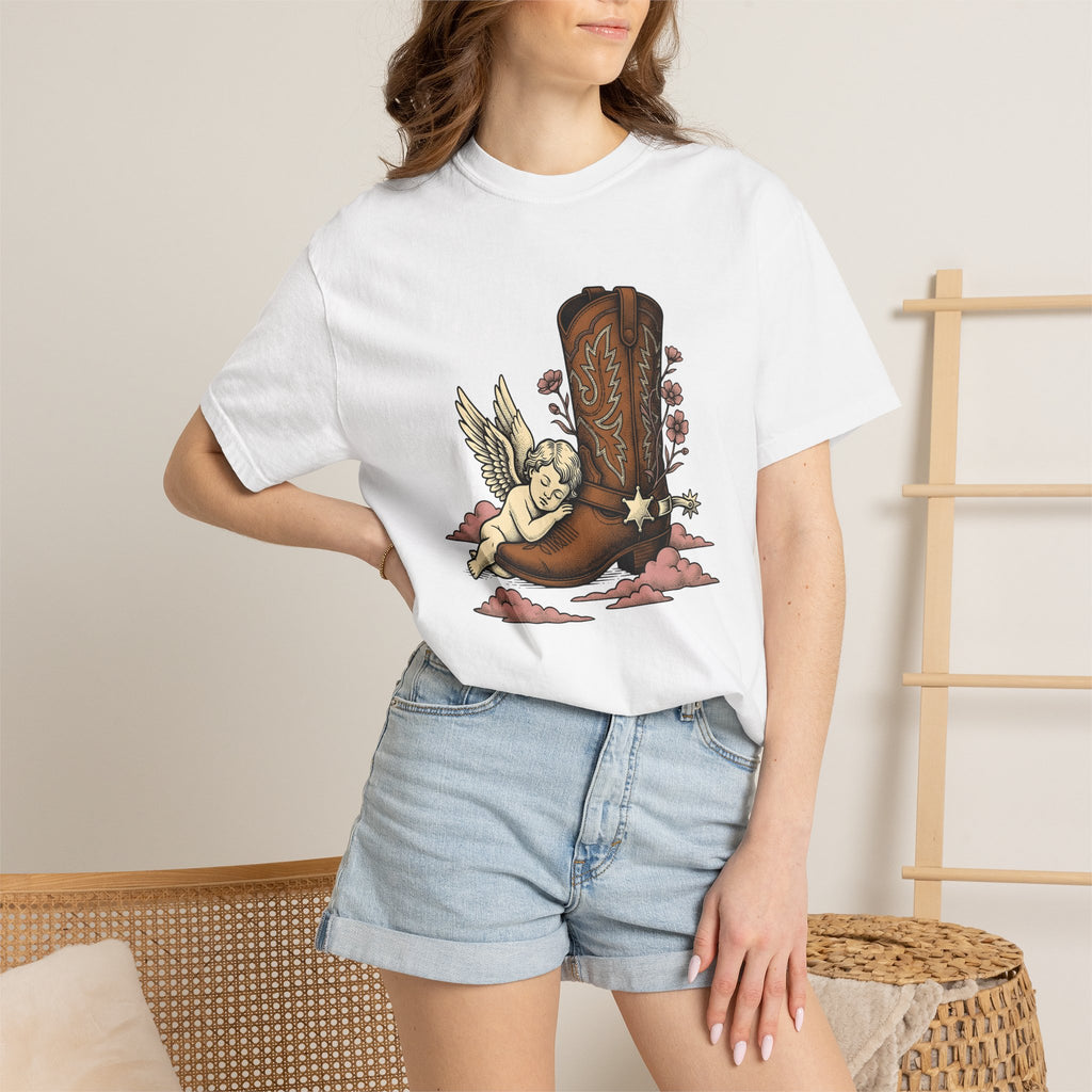 Cowboy Boot Cherub Shirt Valentine Western Gift Women Tattoo Style Tee Cherubim T-Shirt Cupid Fan Tattooed Tshirt Rodeo Graphic Vintage Pink